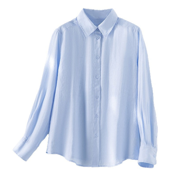 Damen Locker fallende Leinenmix-Bluse mit Hemdkragen und Manschetten Drune