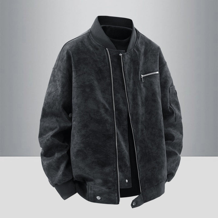 Herren Wildlederoptische Bomberjacke mit durchgehendem Reißverschluss, Rippkragen und Utility-Taschen Drune