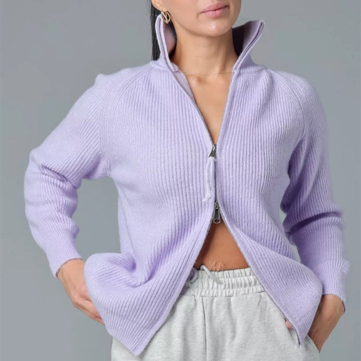 Damen Strickjacke mit hohem Kragen und Reißverschluss Drune