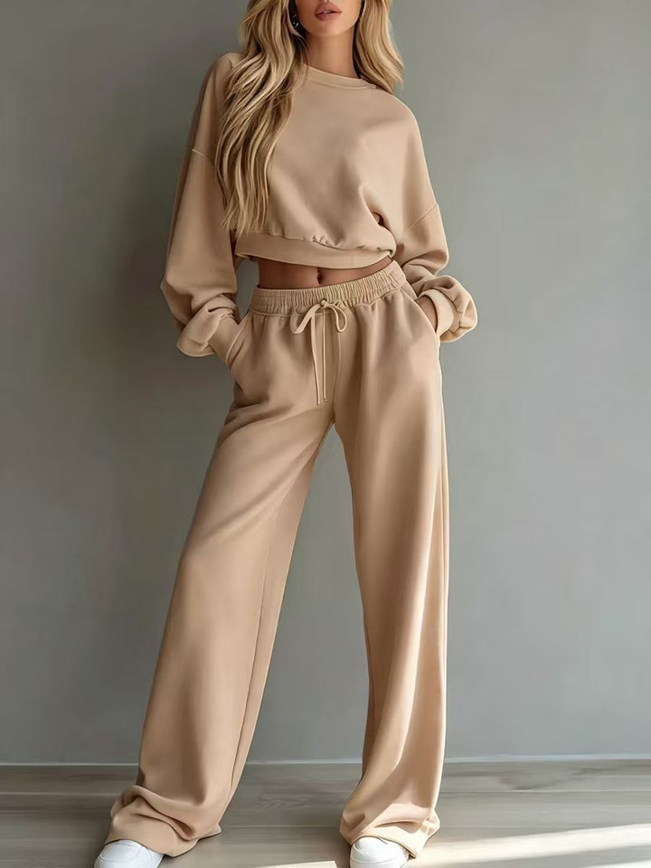 Damen Weiches Lounge-Set mit kurzem Sweatshirt und weiter Jogginghose Drune