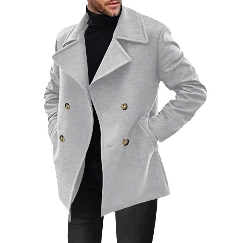 Herren Zweireihiger taillierter Peacoat mit breitem Revers und Eingrifftaschen Drune