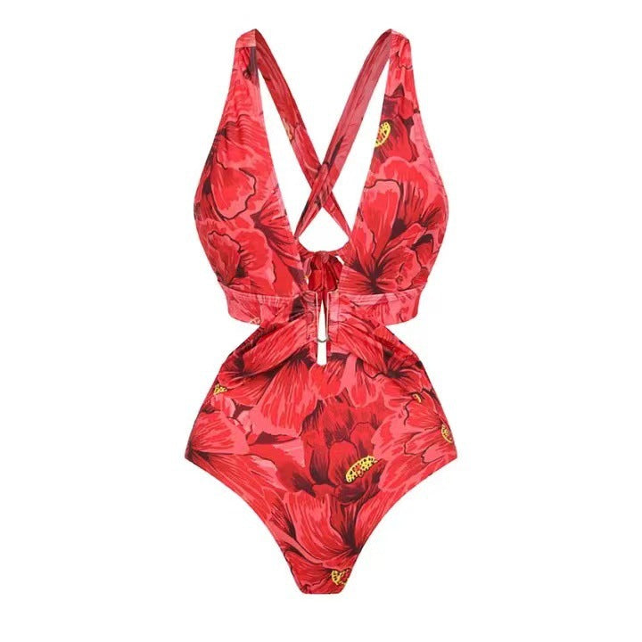 Damen Badeanzug und Maxi-Rock-Set mit floralen Akzenten und eleganten Rüschendetails Drune