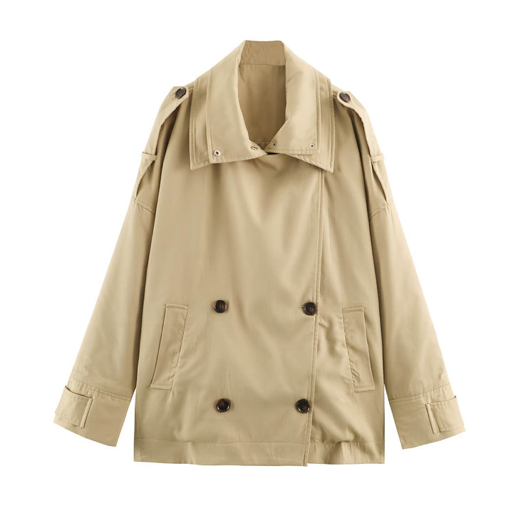 Damen Kurztrenchjacke im Oversize-Schnitt mit doppelter Knopfreihe und Schulterriegeln Drune