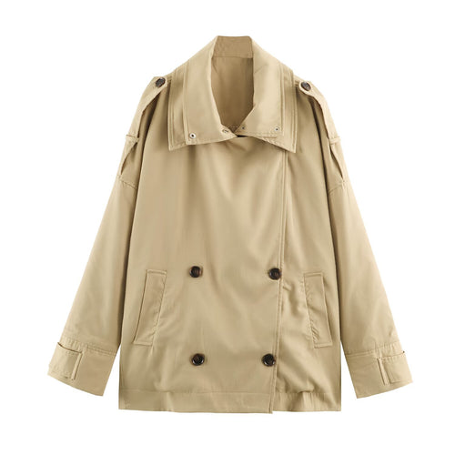 Damen Kurztrenchjacke im Oversize-Schnitt mit doppelter Knopfreihe und Schulterriegeln Drune