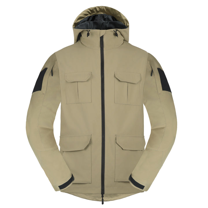 Men's  weatherproof hooded utility parka with flap chest pockets and sleeve patch panels Drune