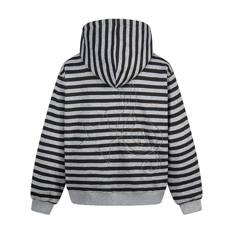 Damen Kapuzen-Sweatjacke im Oversize-Streifenlook mit durchgehendem Reißverschluss und typografischem Frontprint Drune