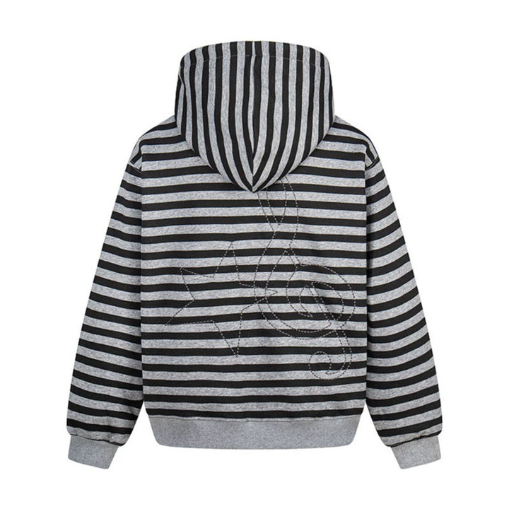 Damen Kapuzen-Sweatjacke im Oversize-Streifenlook mit durchgehendem Reißverschluss und typografischem Frontprint Drune