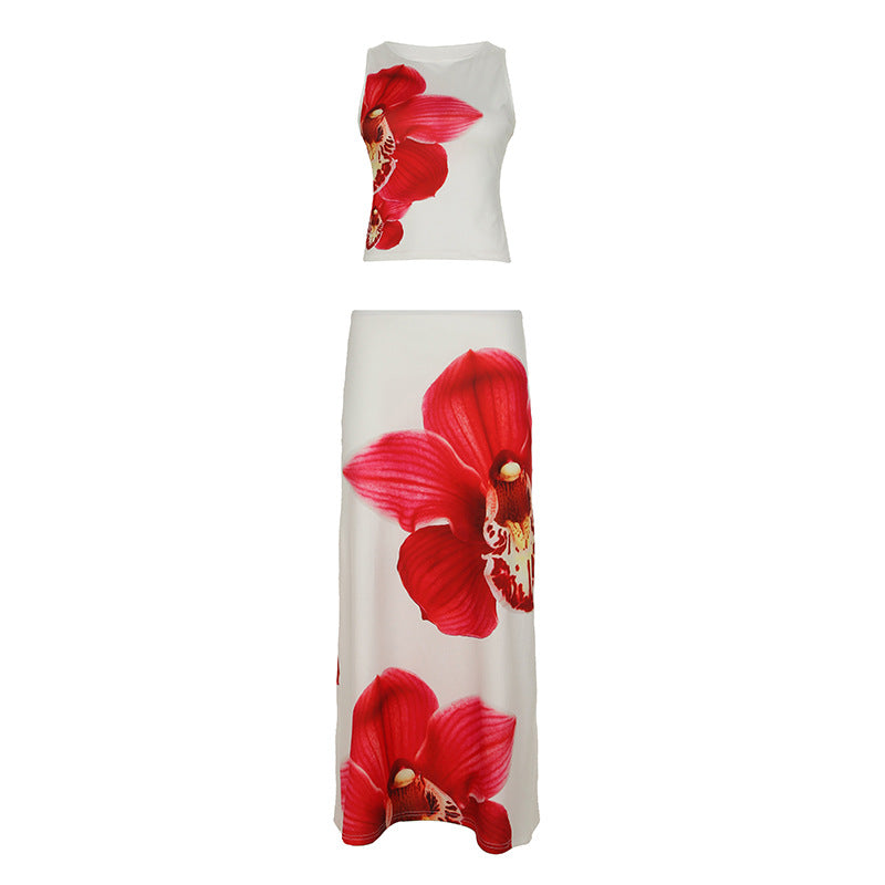 Damen Maxikleid mit asymmetrischem Schnitt und floralen Akzenten Drune