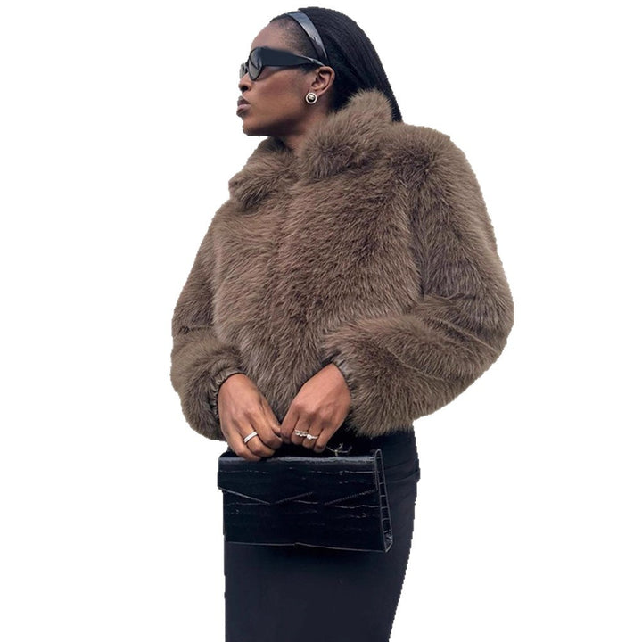 Damen Kurzer Boxy Kunstpelz-Blouson mit voluminösem Schalkragen und gefütterter Innenverarbeitung Drune