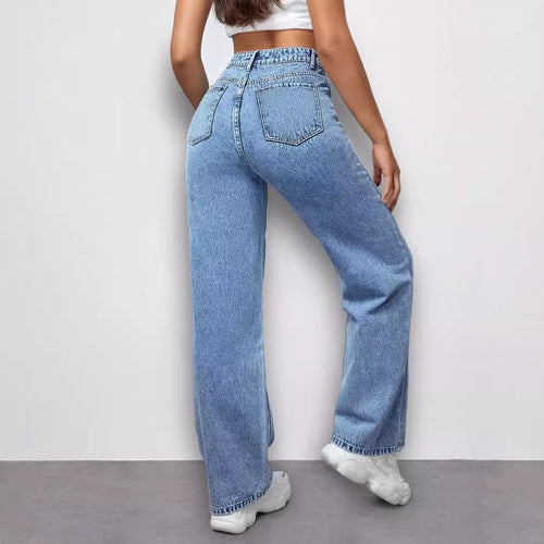 Damen High‑Waist Loose‑Fit Denimhose mit seitlichem Schmetterlingsprint Drune