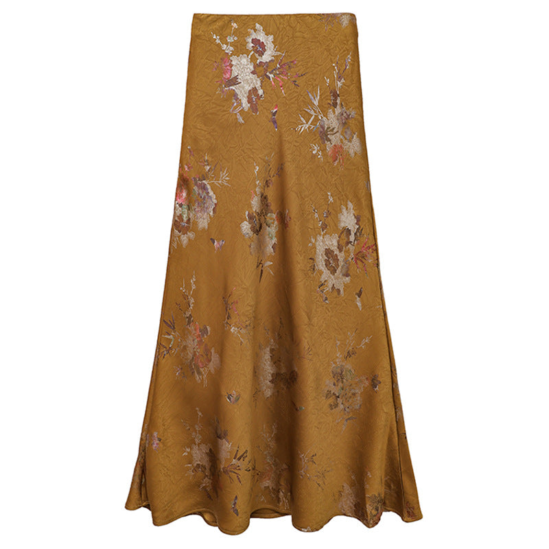 Damen nan floraler Bias-Cut Midirock mit seitlichem Schlitz und taillennahem Komfortbund Drune