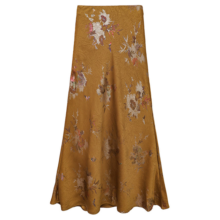 Damen nan floraler Bias-Cut Midirock mit seitlichem Schlitz und taillennahem Komfortbund Drune