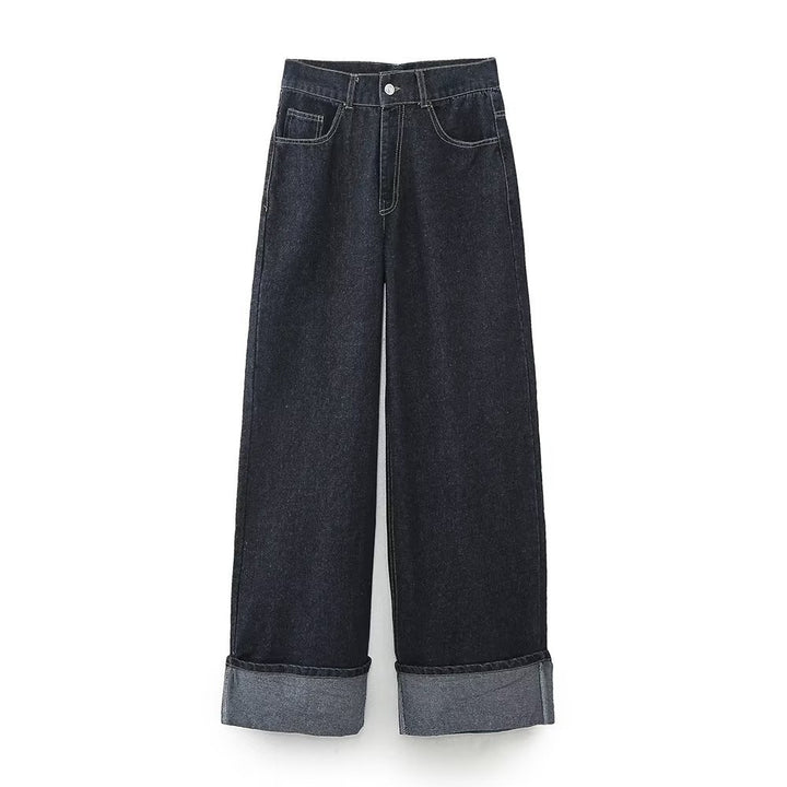 Damen 1700+ Cropped Jeansjacke mit überlangen Umschlagmanschetten und kastiger Silhouette Drune