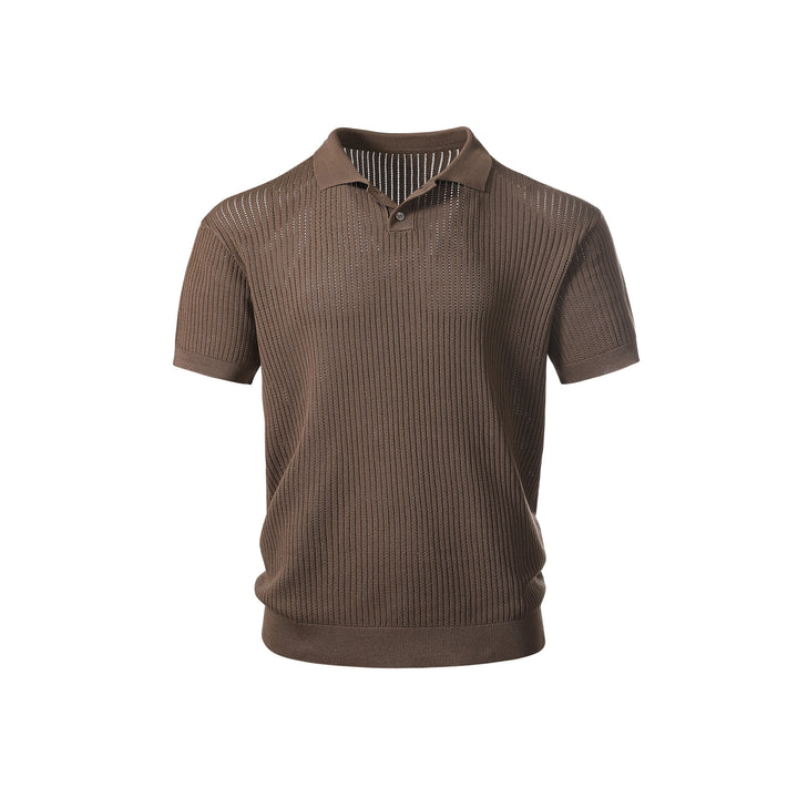 Herren Kurzarm-Feinstrick-Poloshirt mit Strukturstrick und luftiger Perforation Drune