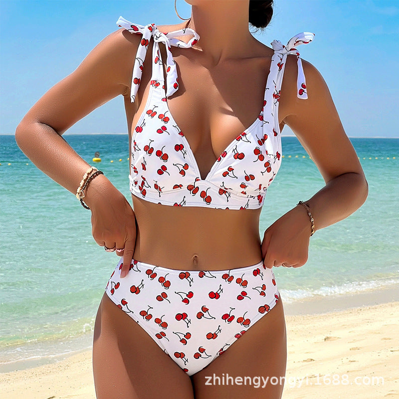 Damen Triangel-Bikini mit verspieltem Kirschmotiv Drune