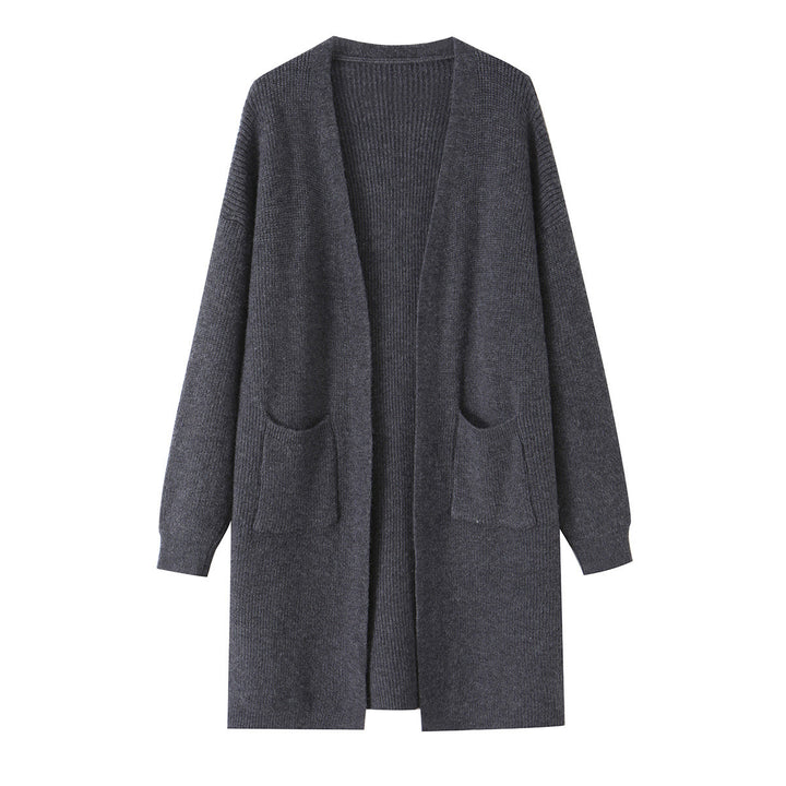 Damen Longline Strickcardigan mit aufgesetzten Taschen Drune