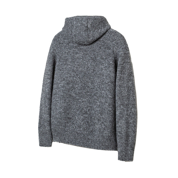 Herren Grobgestrickter Kapuzen-Cardigan mit durchgehender Knopfleiste und Rippenbündchen Drune