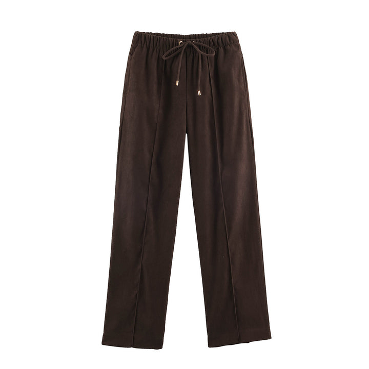 Damen Weite Velours‑Hose mit elastischem Tunnelzugbund und Bügelfalte Drune