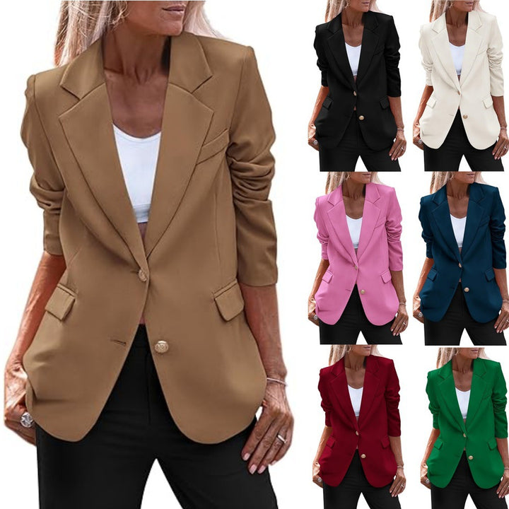 Damen elegante Blazerjacke mit strukturiertem Stoff und goldenen Knopfdetails Drune