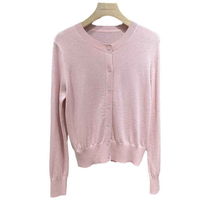 Damen Feiner Rundhals-Feinstrick-Cardigan mit schmaler Silhouette & verlängerten Bündchen Drune