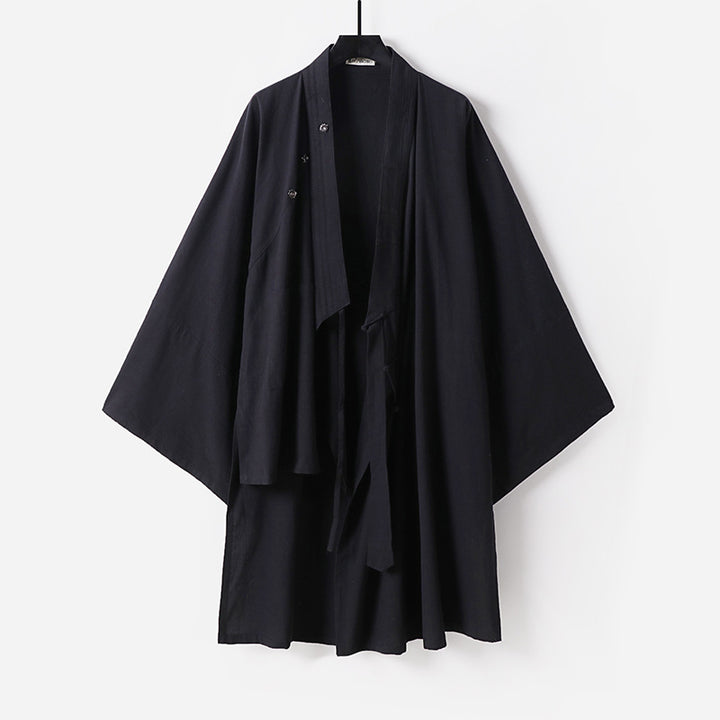 Unisex Oversize-Kimono-Mantel aus Baumwollmix mit weitem Schnitt und Bindegürtel Drune