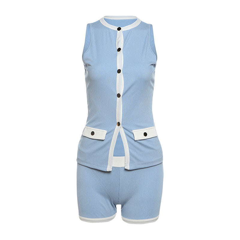 Damen Sportliches Outfit mit Leopardenmuster und Knopfdetaillierung Drune