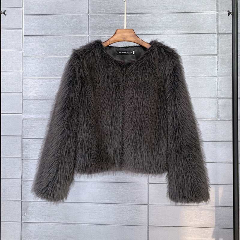 Damen Flauschige Kurzjacke mit offenem Schnitt Drune