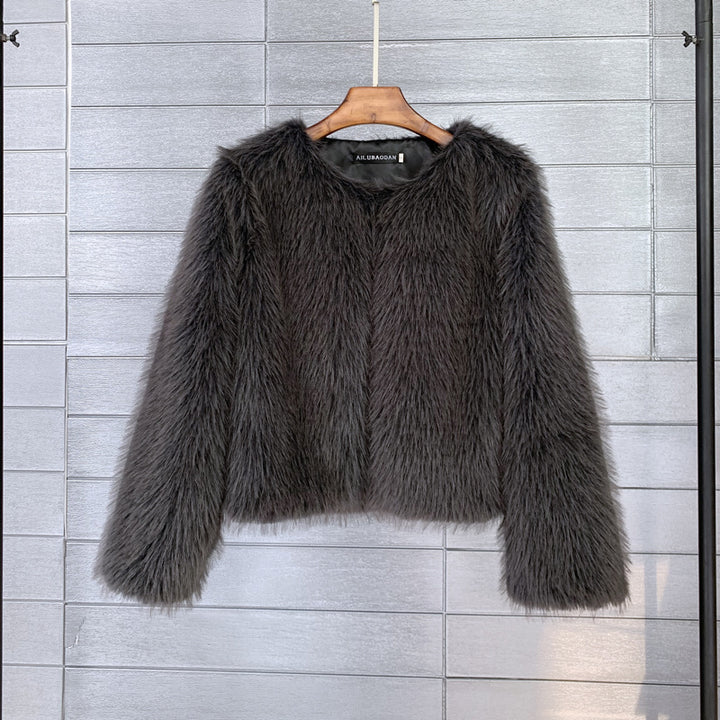 Damen Flauschige Kurzjacke mit offenem Schnitt Drune