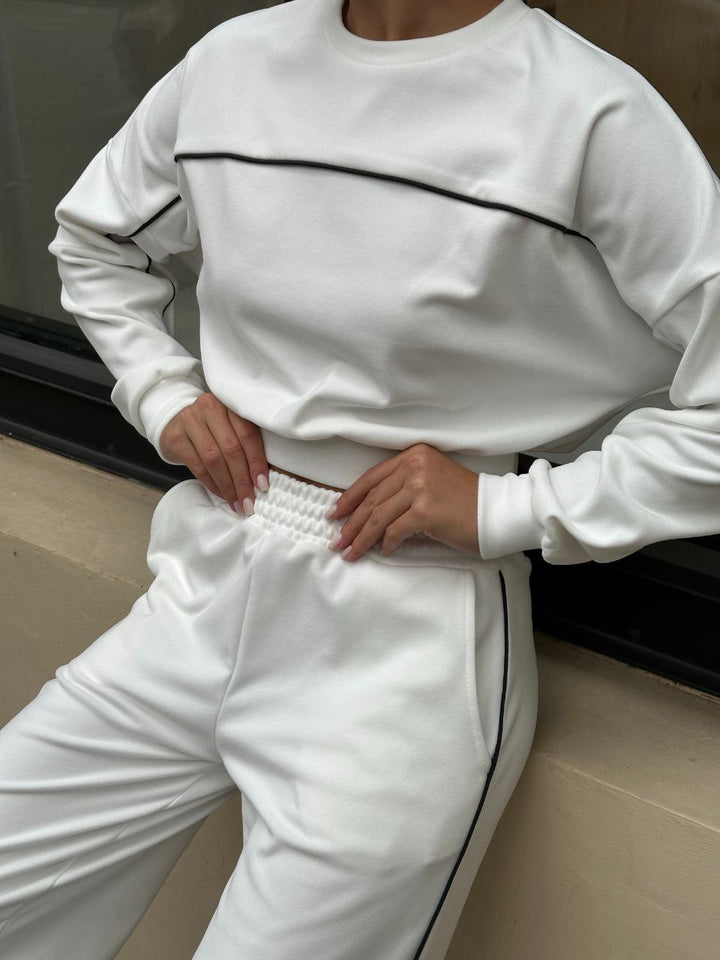 Damen Sportliches Oberteil und Hose Set mit elastischem Bund und Kontrastnähten Drune