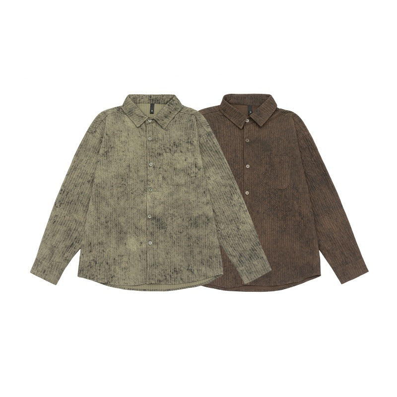 Unisex Leichtes Oversize-Hemdjacken-Shirt mit gewaschener Struktur und Brusttasche Drune