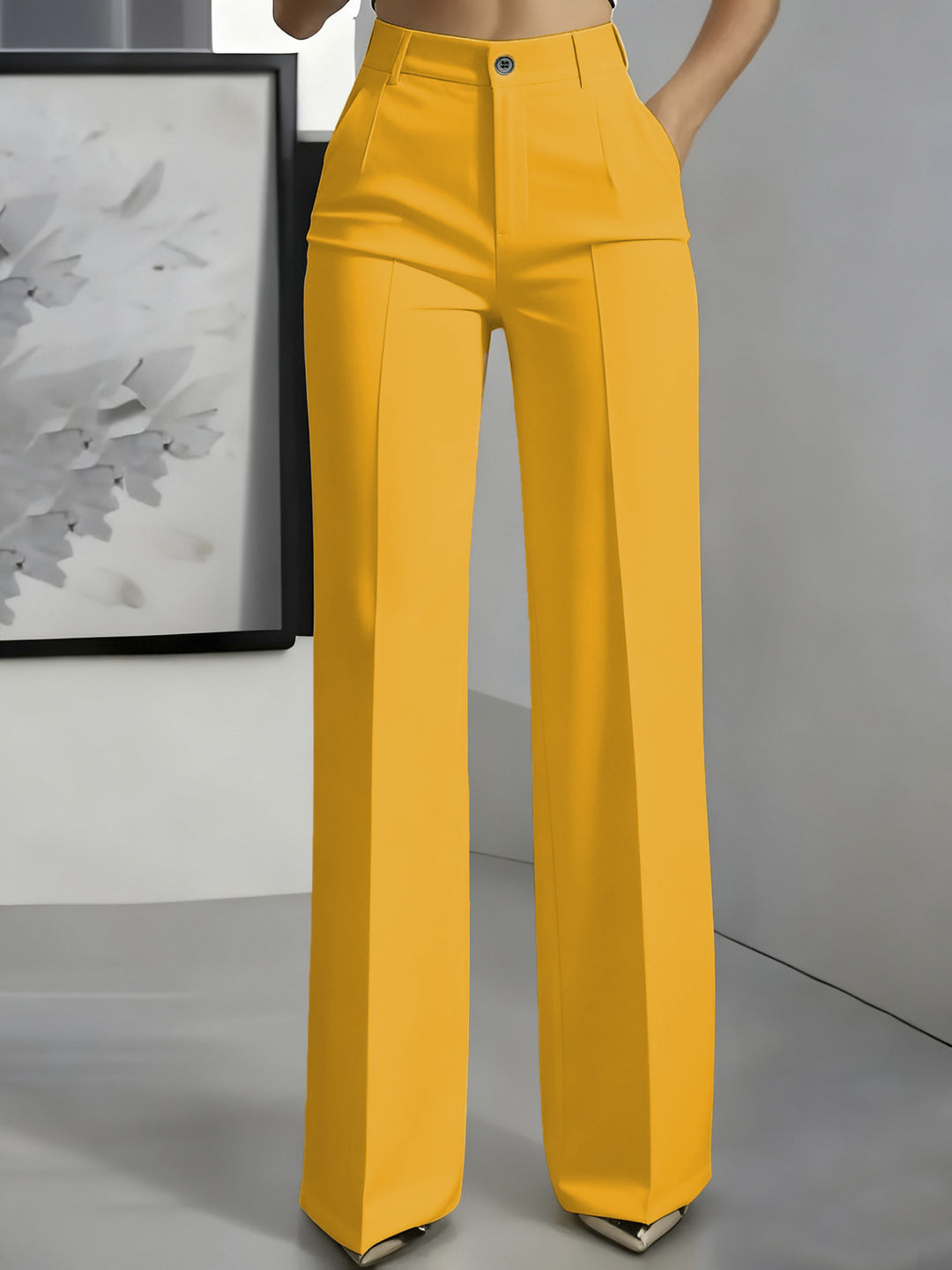 Damen Hochtaillierte Palazzo-Hose mit Bügelfalte und Eingrifftaschen Drune