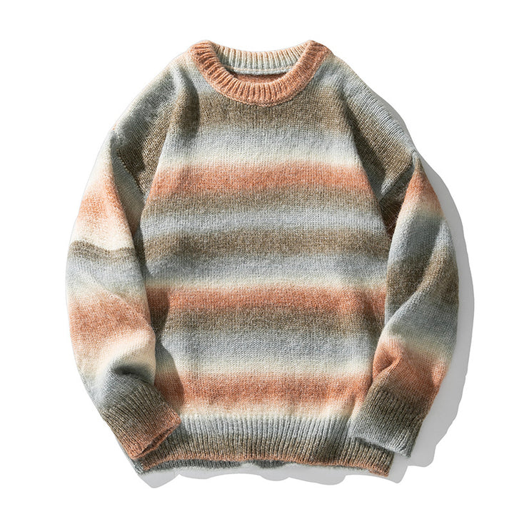 Unisex Oversize Mohair-Mix Rundhals-Pullover mit Farbverlaufstreifen und geripptem Saum Drune