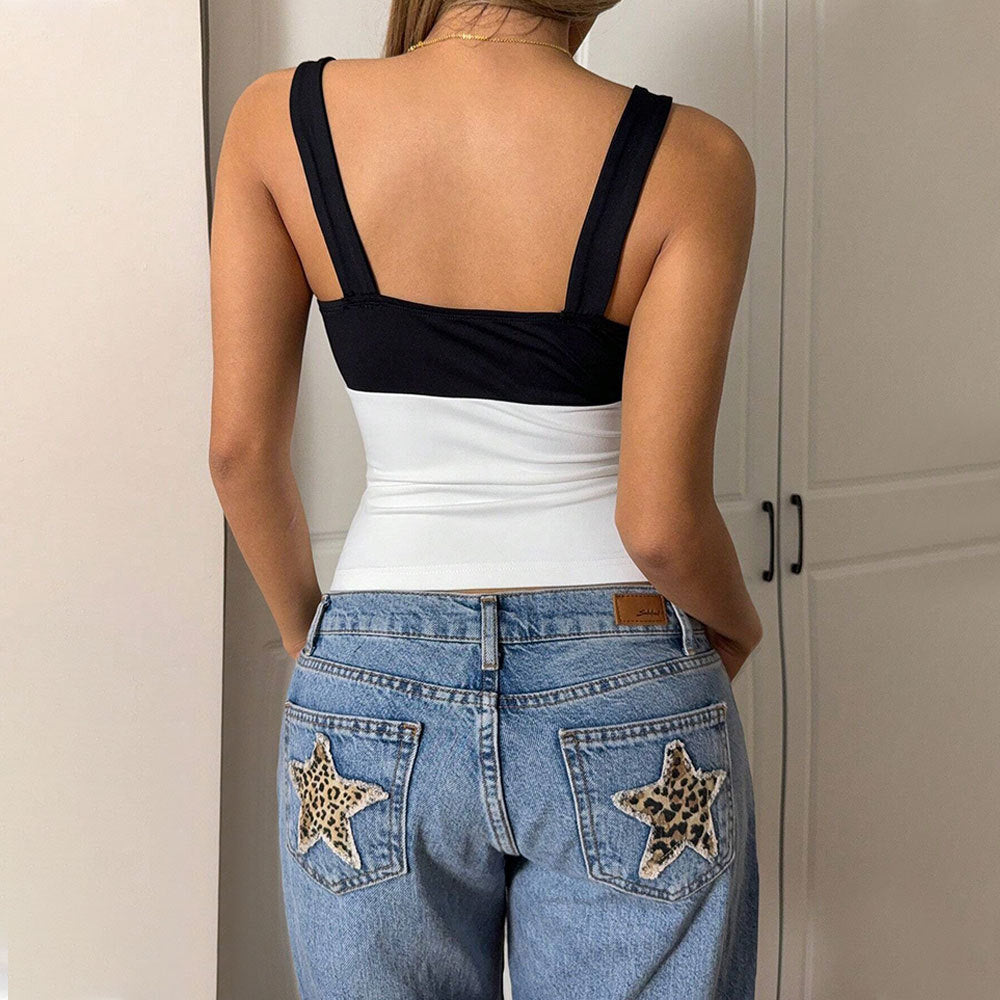Damen elegantes Crop-Top mit asymmetrischem Design und kontrastierenden Farben Drune
