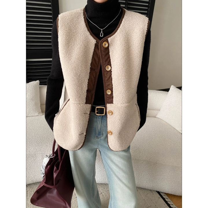 Damen Fleece-Weste mit Knopfdetails und hohem Kragen Drune