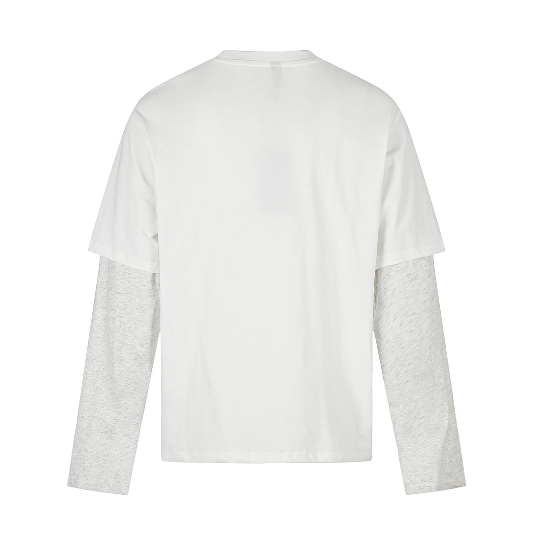 Damen Lagenlook-Longsleeve mit kontrastierenden Ärmel-Einsätzen und Vintage-Print Drune