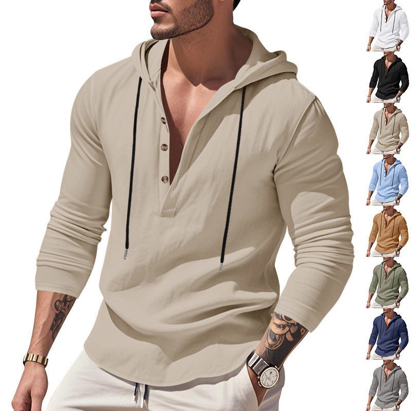 Herren vielseitiger Kapuzenpullover mit Knopfleiste und atmungsaktiver Baumwolle Drune