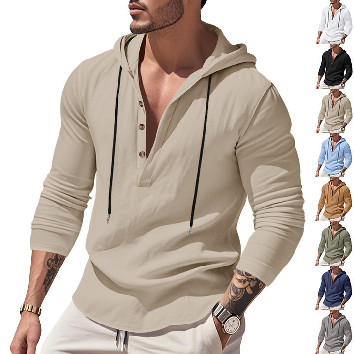 Herren vielseitiger Kapuzenpullover mit Knopfleiste und atmungsaktiver Baumwolle Drune