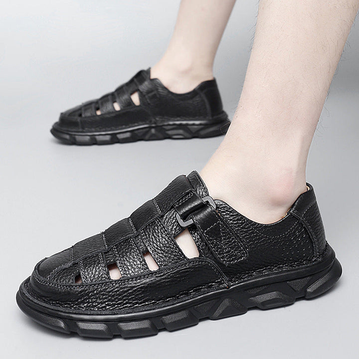 Herren offene Leder-Sandalen mit praktischem Klettverschluss und rutschfester Sohle Drune