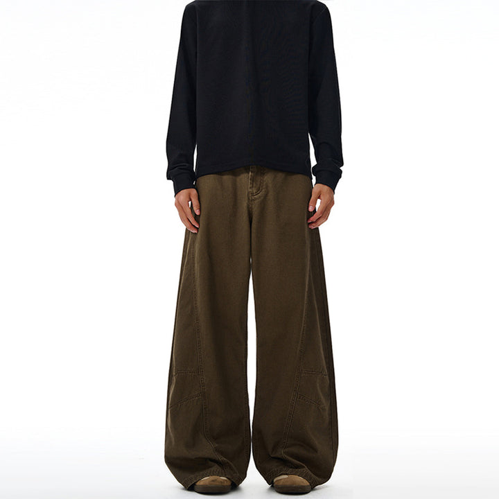 Herren Weitgeschnittene Workwear-Palazzo-Hose aus robustem Baumwoll-Twill mit Paneelnähten Drune
