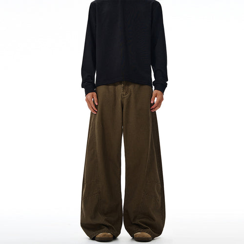 Herren Weitgeschnittene Workwear-Palazzo-Hose aus robustem Baumwoll-Twill mit Paneelnähten Drune