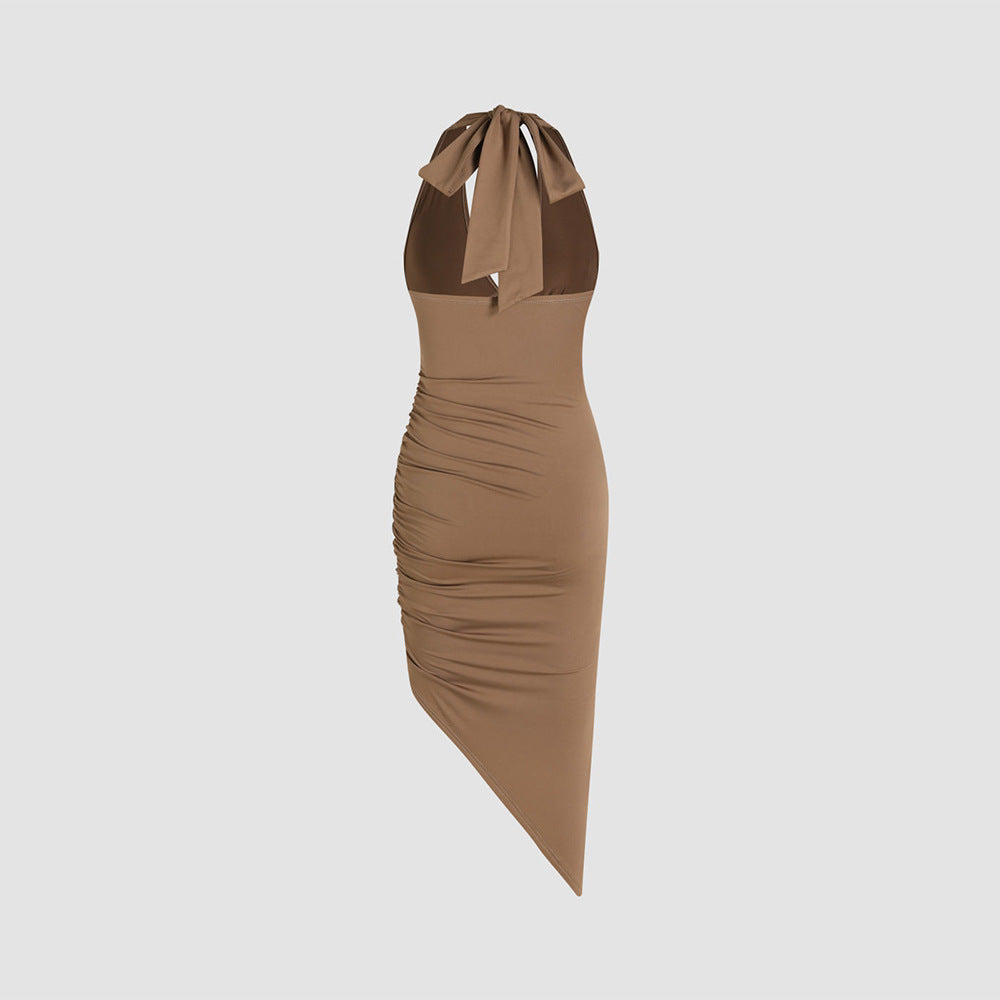 Damen Wickelkleid mit tiefem V-Ausschnitt und asymmetrischem Saum Drune