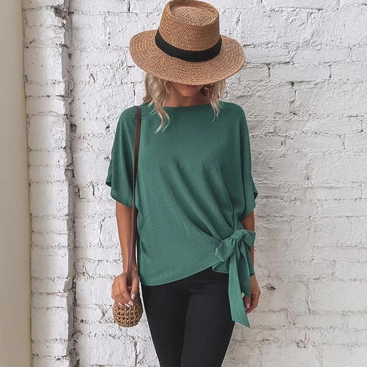 Damen Oversize Kurzarm-Top mit seitlicher Schleife und Crinkle-Struktur Drune