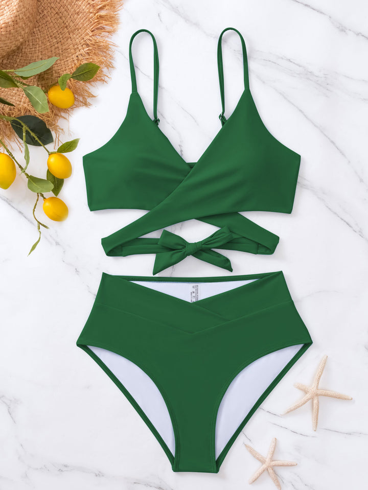 Damen Hochgeschnittenes Bikini-Set mit Wickeloberteil Drune