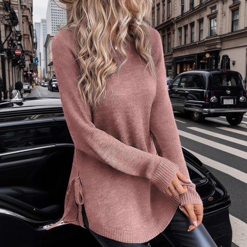 Damen lässiger Pullover mit seitlichen Bindebändern Drune