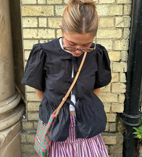 Damen Modische Kurzjacke mit Puffärmeln Drune
