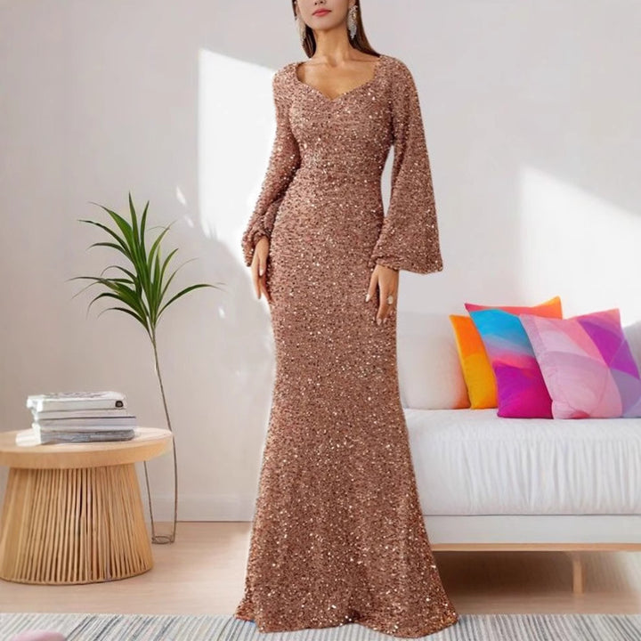 Damen Abendkleid mit schimmerndem Paillettenbesatz und eleganter Silhouette Drune