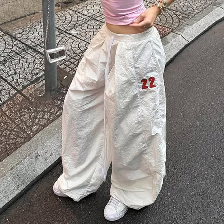 Damen Weite Leinenhose mit hohem Elastikbund, Kordelzug und legerem Palazzoschnitt Drune