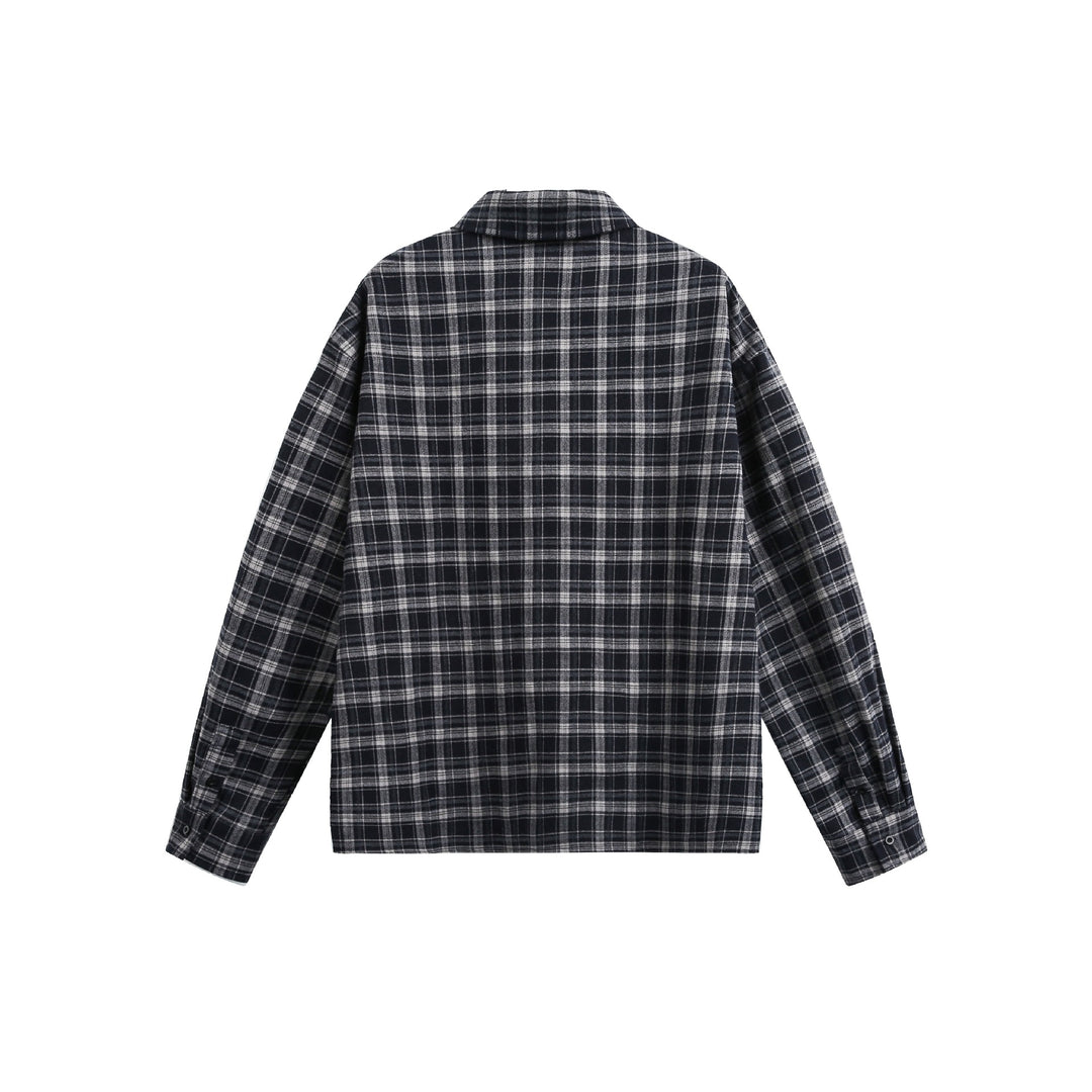 Herren Karierter Flanell-Overshirt-Jacke mit aufgesetzten Brusttaschen Drune