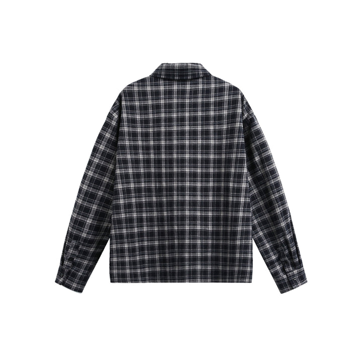 Herren Karierter Flanell-Overshirt-Jacke mit aufgesetzten Brusttaschen Drune