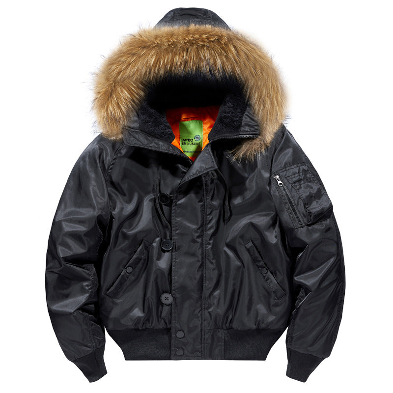 Herren  isolierte Bomberjacke mit Fleece-gefütterter Kapuze, Kragen und Ärmeltasche Drune